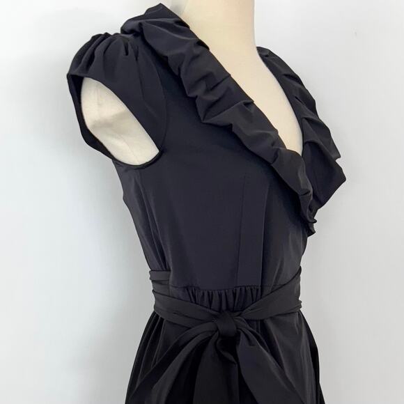 Diane Von Furstenberg Bethania Wrap Dress Ruffle-Neck Cap Sleeves Black Size 4 - Picture 6 of 12